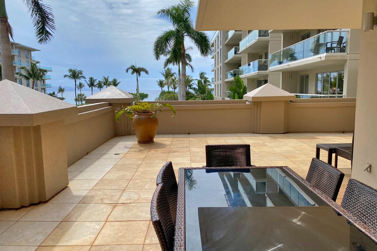 Lanai area of an interior facing unit at Honua Kai Hoku Lani