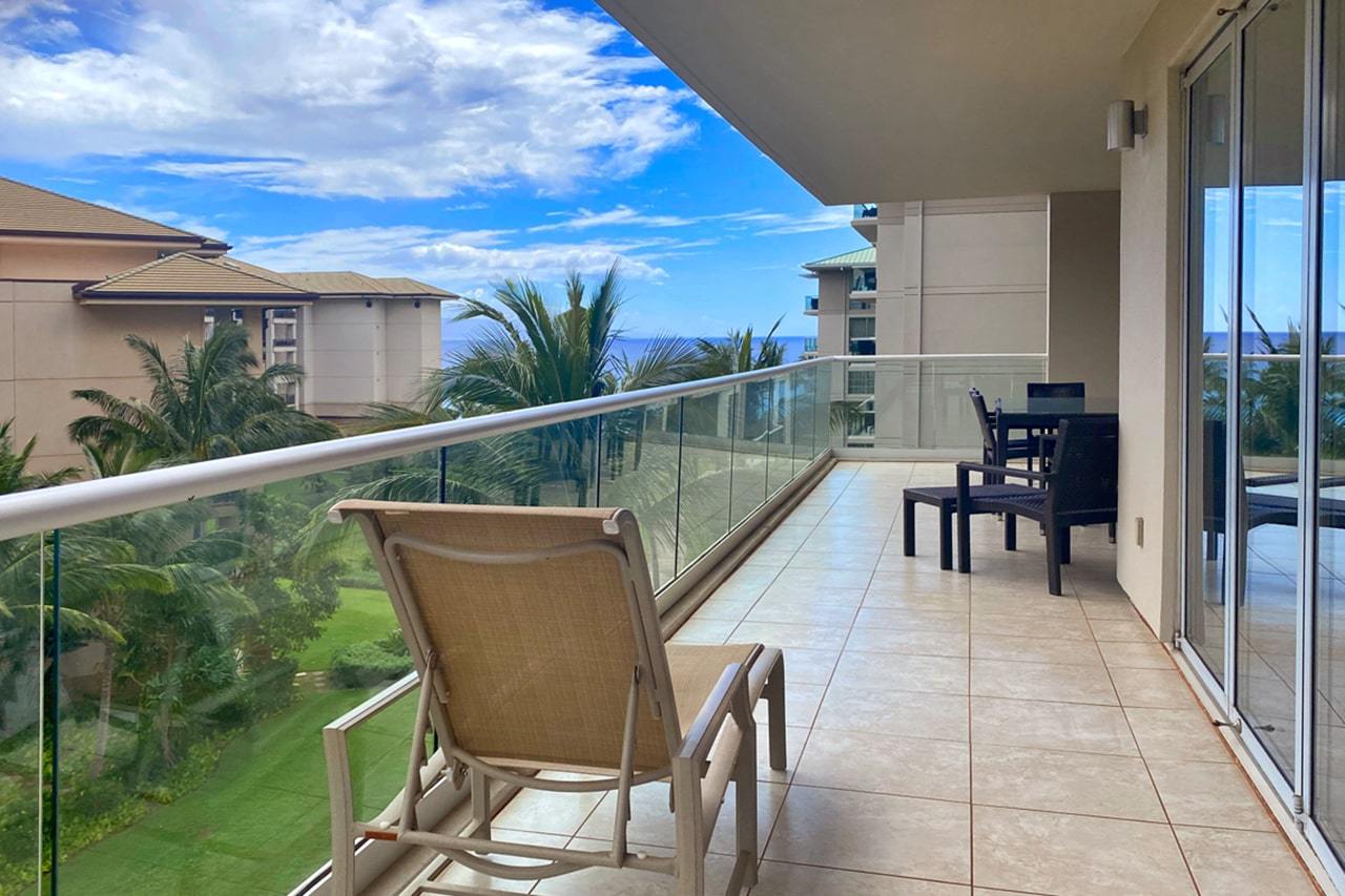 Lanai on a South facing unit in the Hoku Lani building at Honua Kai