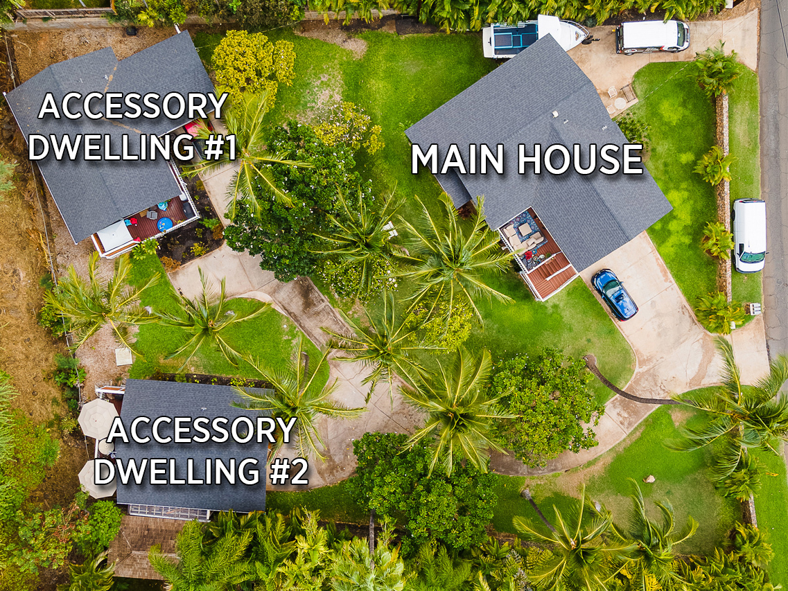 Three permitted structures: Main house plus two accessory dwellings